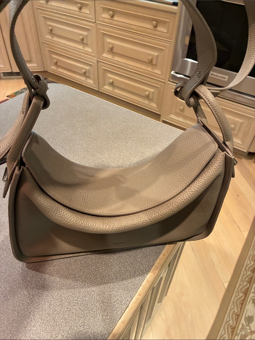 Pebbled Taupe Shoulder Hobo Bag - Picture 11 of 12